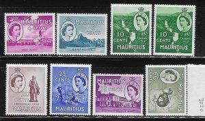 Mauritius 1953-54 QE Definitive 253-255,257-259,261 MNH A2387