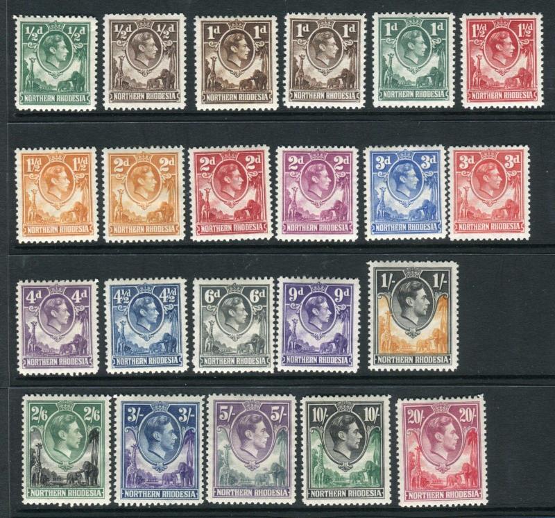 NORTHERN RHODESIA-1938-52  A lightly mounted mint set of 22 Sg 25-45