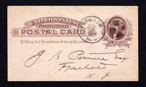 SCOTT #UX8 JEFFERSON POSTAL CARD TRENTON NJ FANCY DUPLEX CANCEL 1886