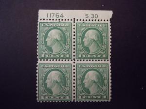 1917 #538 1c Washington Perf 11 Plate # Block of 4 MNH OG F/VF CV $160.00