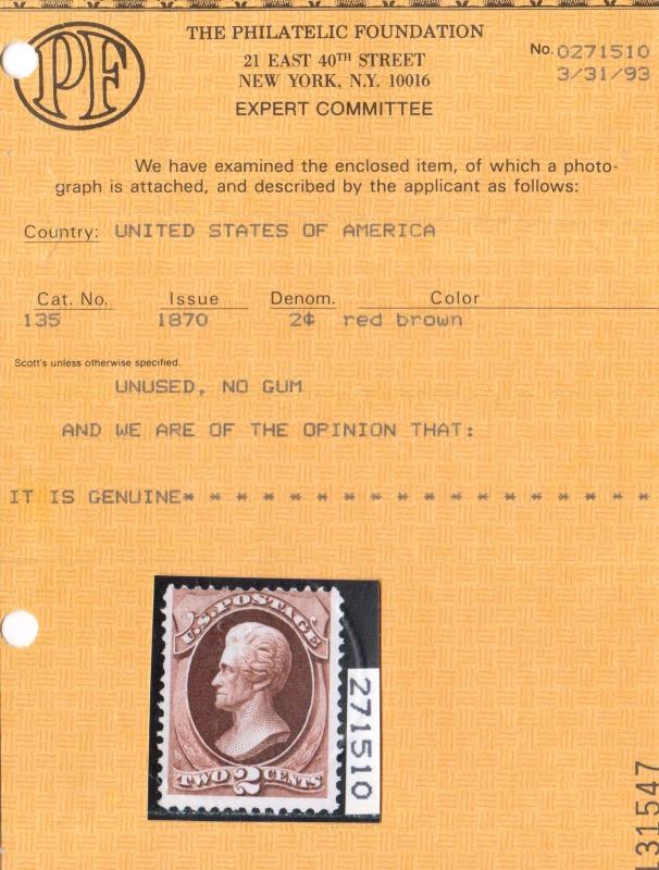 USA #135 Mint **With Certificate**