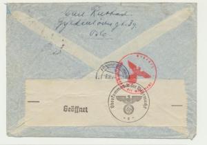 NORWAY 1941 RARE WARTIME CENSOR COVER TO USA Mi#251x Sc#218 WITH POSTHORN WMK