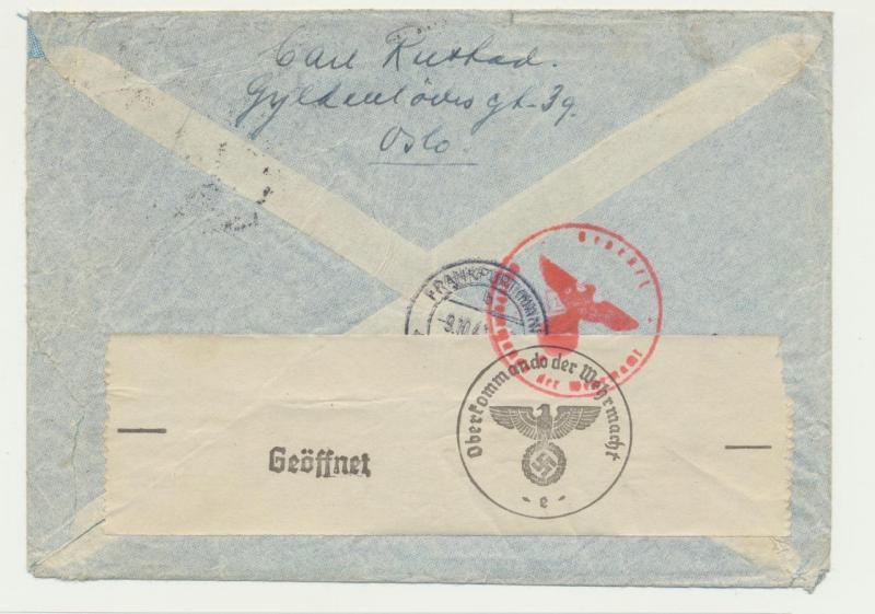 NORWAY 1941 RARE WARTIME CENSOR COVER TO USA Mi#251x Sc#218 WITH POSTHORN WMK