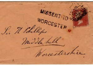 GB Worcs Cover *MISSENT TO WORCESTER* Broadway CDS 1d Red 1856{samwells}PD136