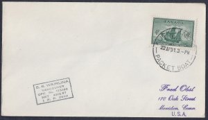 CANADA NEW ZEALAND US 1951 PACKET BOAT AUCKLAND CANCEL POSTED ON THE HIGH SEAS