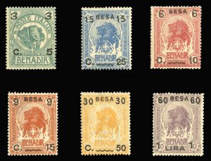 Italian Colonies, Somalia #22-27 (Sass. 24-29) Cat€400, 1922 Surcharges, se...