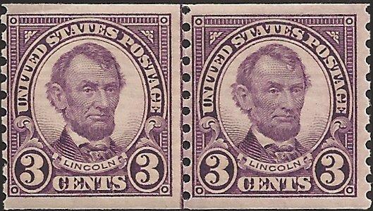 # 600 MINT NEVER HINGED Line Pair VIOLET ABRAHAM LINCOLN Cat $60.00