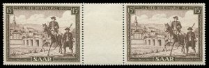 Saar #227 (Mi. 305ZW) Cat€30, 1951 Stamp Day, imperf. horizontal gutter pai...