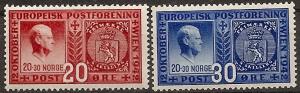 Norway  253-54 Mint OG 1942 Postal Congress, Vienna