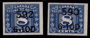 Canada # FX 101 Used VF Excise stamp 2 diff Cat $ 2.50