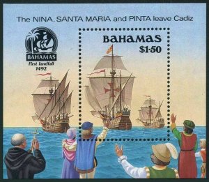 Bahamas 692,MNH.Michel 719 Bl.69. 1990.Discovery of America-500.Columbus fleet.