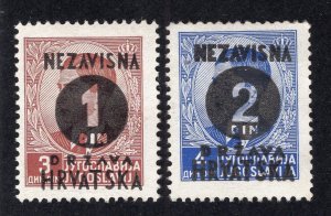 Croatia 1941 1d on 3d & 2d on 4d Surcharges, Scott 24-25 MH, value = 80c