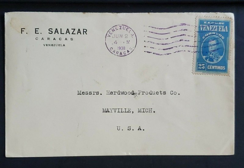 1938 Caracas Venezuela to Mayville Michigan Hardwood Products Commercial Cover