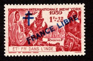 FRENCH INDIA SC# 182  FVF/MOG  1942