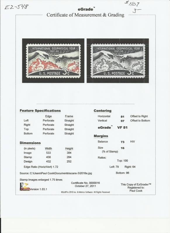 # 1107 MINT NEVER HINGED GEOPHYSICAL YEAR     VF+