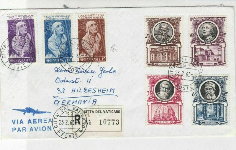 Vatican 1963 Registered Airmail  Mixed Subjects Multiple Stamps Cover Ref 29475