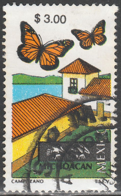 MEXICO 2125, $3.00 Tourism MICHOACAN, BUTTERFLIES. USED. VF. (859)