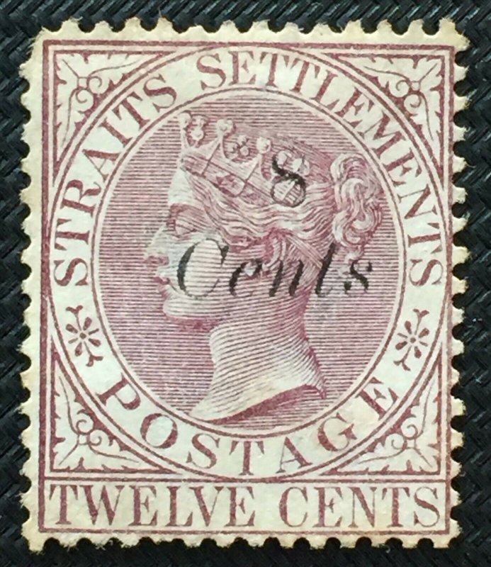 MALAYA Straits Settlements 1884 QV 8c opt 12c MNG SG#75 Brown-Purple M2928