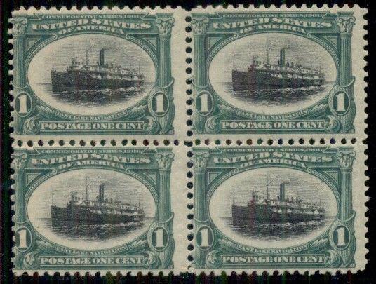 US #294 1¢ Steamship “City of Alpena” Block of 4, og, NH, fresh, Scott $180.00