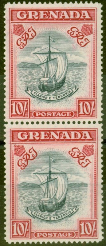 Grenada 1943 10s Slate-Blue & Brt Carmine SG163b P.14 Narrow Fine MNH Vert Pair