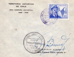 Chile 1968 ANTARCTIC COVER BASE ARTURO PRAT ARMADA SIGNED POSTAL HISTORY
