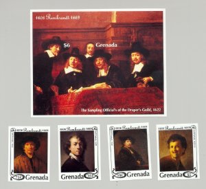 Grenada #2289, #2291-92, #2295 #2297 Rembrandt Art 4v & 1v S/S Imperf Proofs