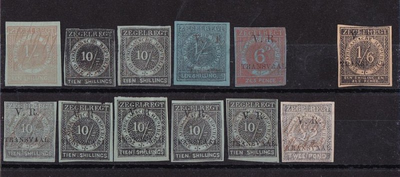 TRANSVAAL 1875 Revenues 1/- & 10/- plus VR TRANSVAAL overprints RARE!