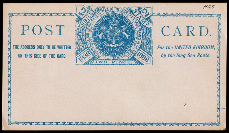 New South Wales 2d Jubilee Post Card (1888) Unused F M