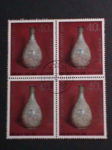 ​KOREA 1977-SC#1596 PROCELAIN-CELADON VASE- FANCY CANCEL-BLOCK VF-KEY STAMPS