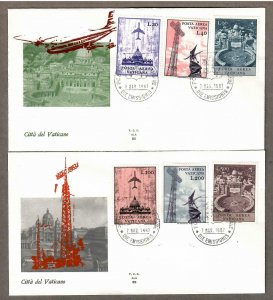 Vatican Airmail # C47 - # 52 Jet Church & Radio Tower on 2 FDCs - I Combine S/H