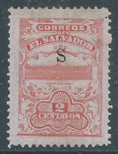 El Salvador, 1915-16 Unissued National Palace type. S Ovpt, 2c, MH
