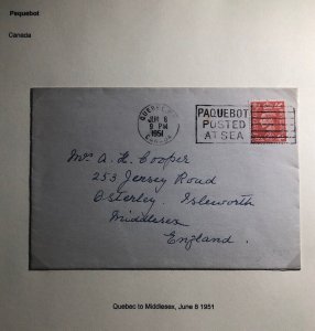 1951 Quebec Canada Paqueboat Cover To Osterley England