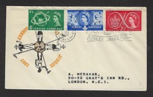 1957 Great Britain Scouts Sutton Coldfield World Jamboree 4 flags FDC