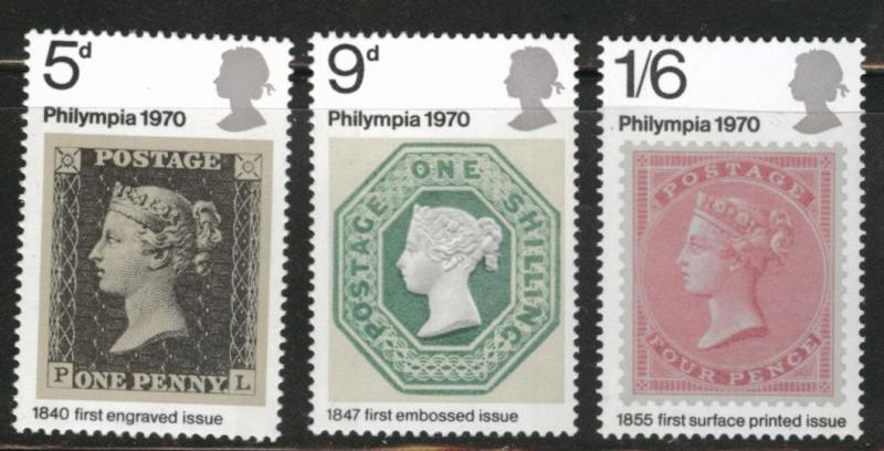 Great Britain Scott 642-44 MH* 1970  stamp on stamp set