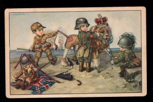 Italy WWII Children Japan Nazi Fascist Defeat Britain Flag & Lion Un Postcard 2Y