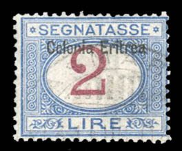 Italian Colonies, Eritrea #J9 Cat$180, 1903 2L blue and magenta, lightly canc...
