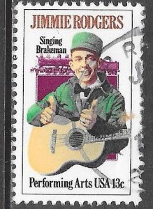 USA 1755: 15c Jimmie Rodgers with Guitar and Brakesman's Cap, used, VF