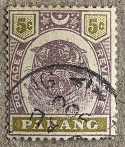 Pahang 1895 5c Tiger, used with 1900 cds. Scott 15, CV $25.00, SG 16