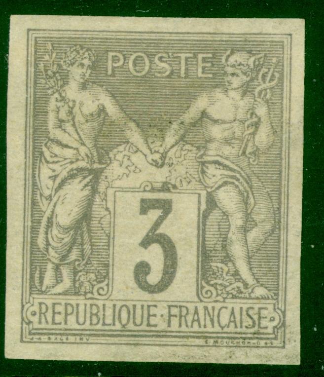 FRANCE 1887 GRANET OFFICIAL REPRINT 3c Gray Unissued Value Color SAGE Type MH