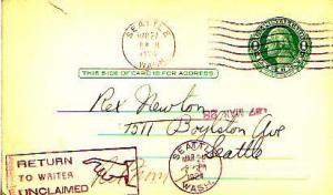 United States, Washington, Government Postal Card, Auxiliary Markings