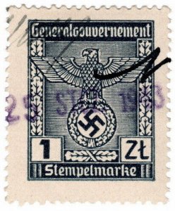 (I.B) Germany Revenue : Duty Stamp 1Zt (Occupation of Poland)