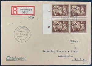 1944 Luxembourg Germany Registered Cover To Wilz