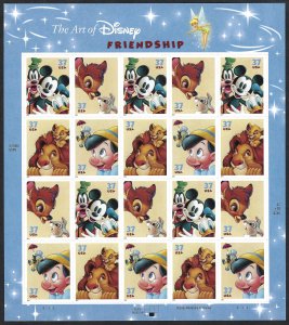 United States #3865-3868 37¢ The Art of Disney (2004).  Mini-sheet of 20. MNH