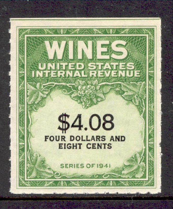 US #RE201 $4.08 Wine Stamp (Mint - no gum as issued - Never Hinged) cv$95.00