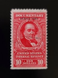 1941 $10 U.S. Internal Revenue, R.J. Walker, Documentary Carmine, R328 Overprint