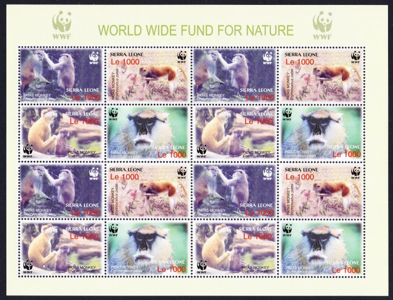 Sierra Leone WWF Patas Monkey Sheetlet of 4 sets SG#4290-4293 MI#4694-4697