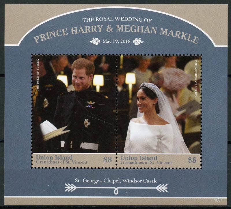 Union Isl Gren Vincent 2018 MNH Prince Harry Meghan Royal Wedding 2v S/S Stamps