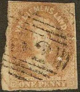 Tasmania - #11b -used- 1857 - Victoria - 1p - SCV-$27.50