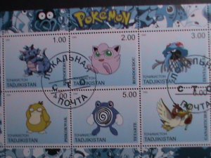 ​TAJIKISTAN -2000 LOVELY FAMOUS POKEMON FANCY POSTAL CANCEL CTO SHEET VF