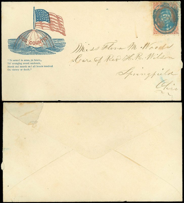 186? CIVIL WAR PATRIOTIC Cover to OH, FLAG -OUR COUNTRY -To arms! to arms, Poem!